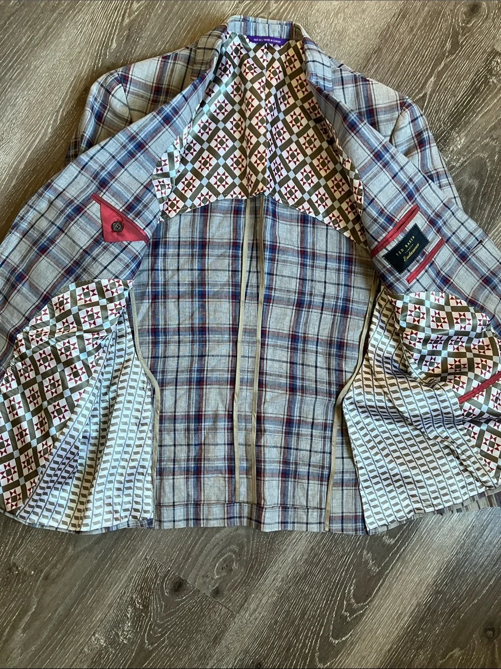 Ted Baker Gray Plaid Sport Coat with Blue and Burgundy Windowpane